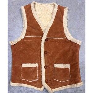 Vintage Tan Fleece-lined Western Vest by Shipton Sportswear Mens Large